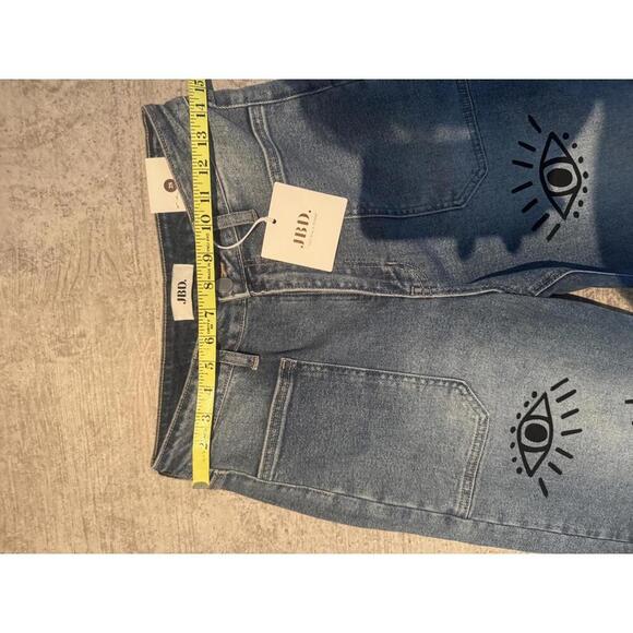 NWT JBD Custom Hand Painted Evil Eye stretch wide leg jeans sz 28 - Picture 4 of 5